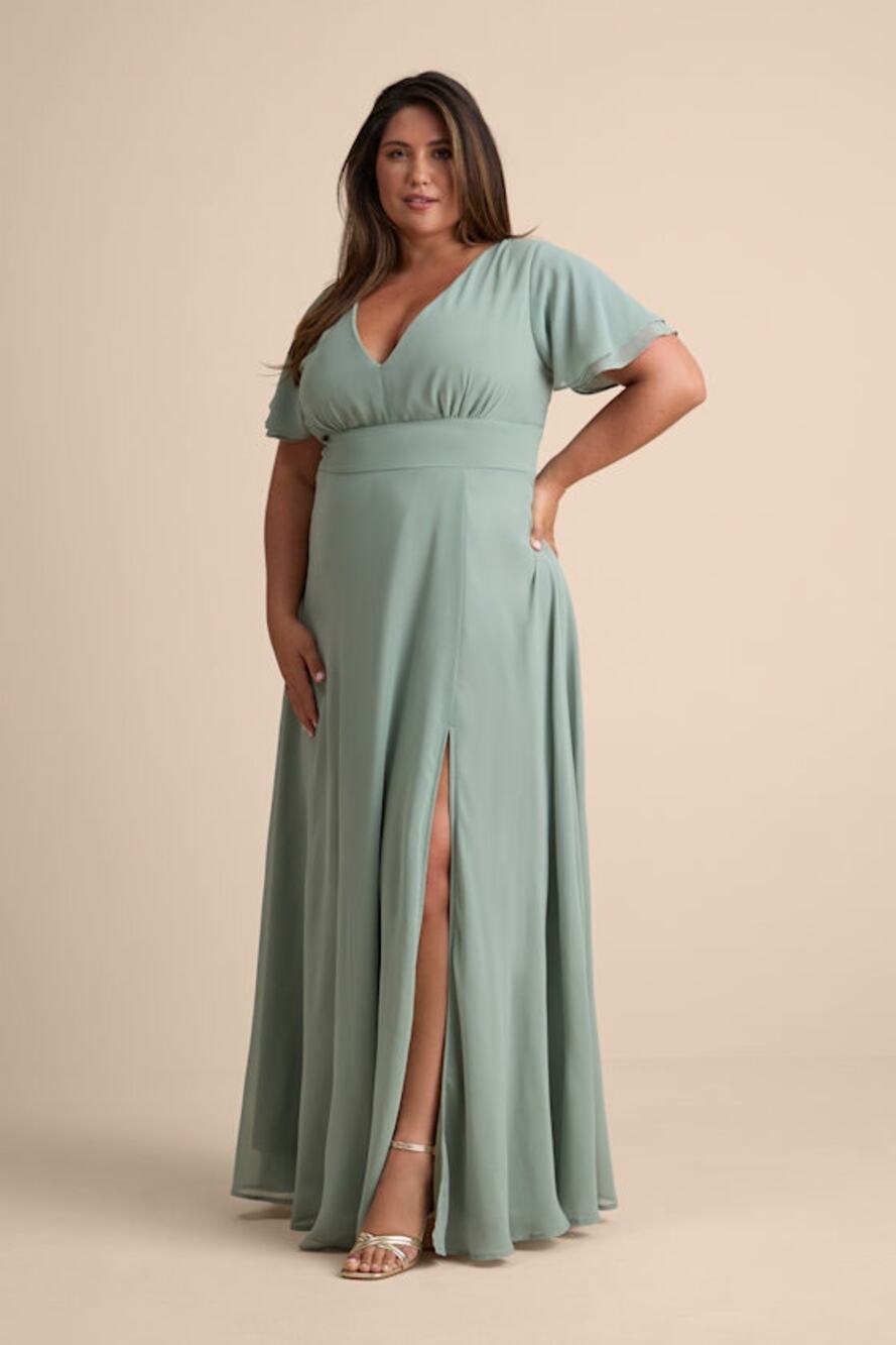 NWT Lulus Promise Of Love Sage Brush Flutter Sleeve Maxi Dress Bridesmaid Sz 2X
